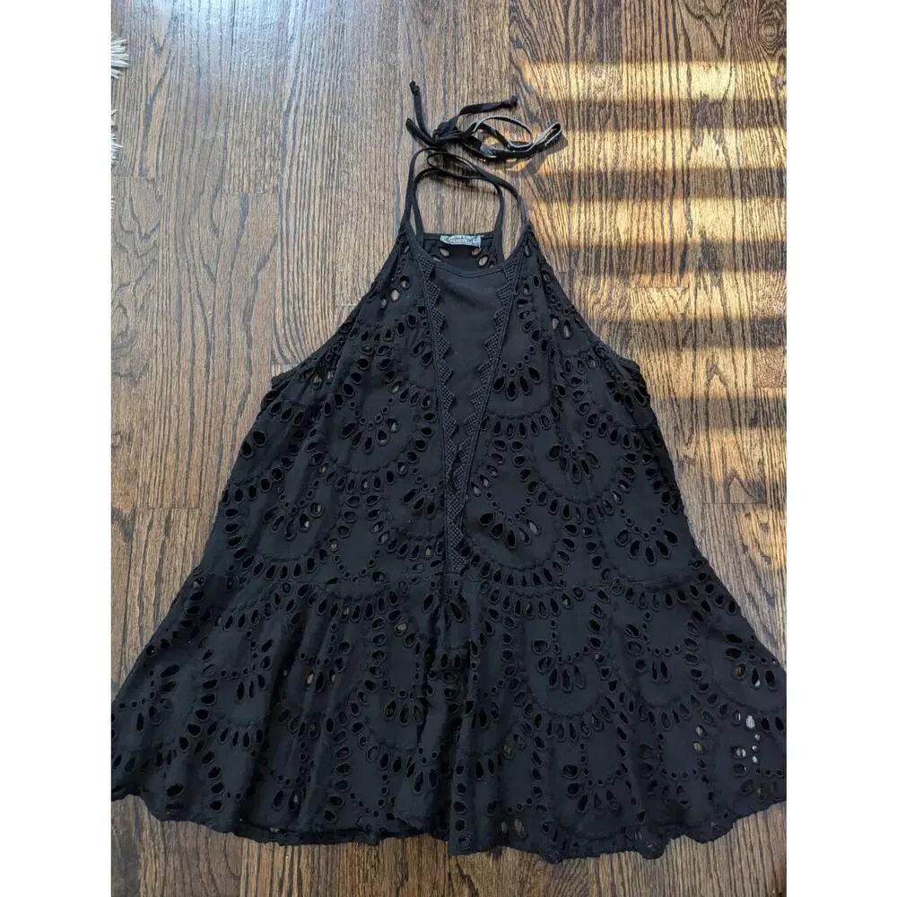 Free People Black Starry Eyelet Top
